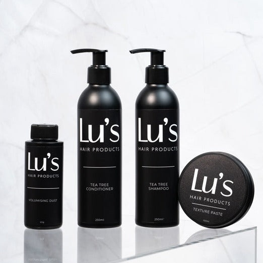 Tea tree shampoo, Tea tree conditioner, Volumising dust & Texture paste